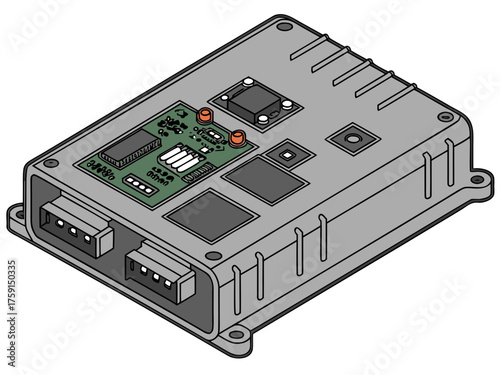 3d vector illustration of car engine control unit electronic component vector