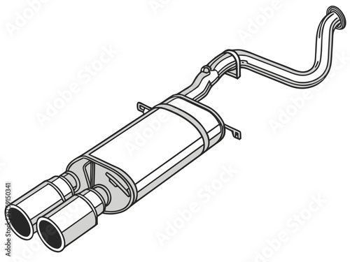 3d car exhaust pipe system stainless steel texture vector illustration vector