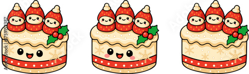 Cute cartoon christmas cake with kawaii santa toppers holiday celebration festive kitchen setting