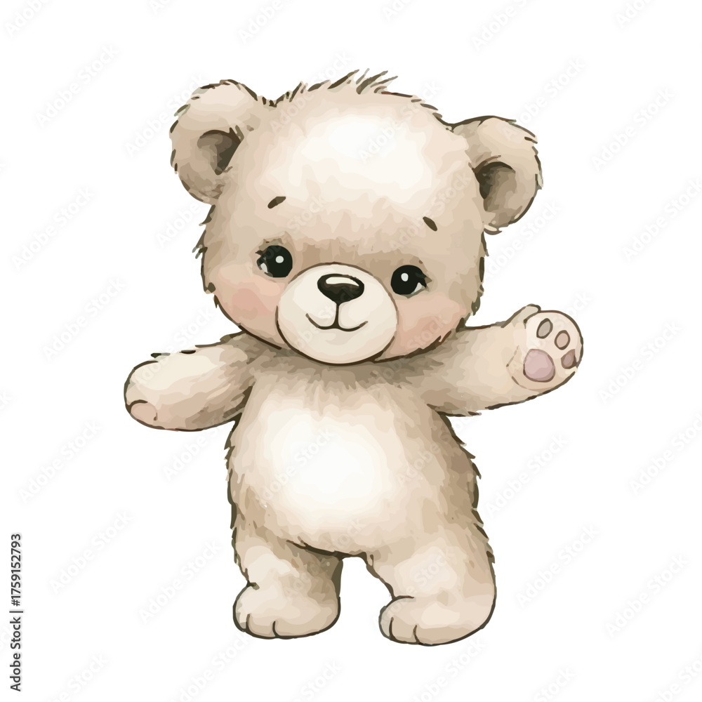 Fototapeta premium watercolor cute cartoon character teddy bear clipart