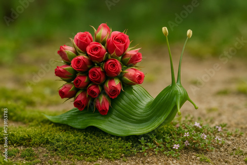 Floral snail journey with roses and greenery