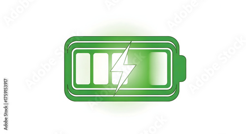 Free Download Vibrant green battery symbol with a prominent lightning bolt, indicating active charging and a high level of energy, perfect for digital interfaces and power status displays - GFXLoad
