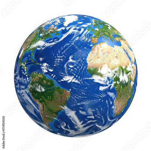 Vibrant planet earth view from space demonstrating continents oceans atmosphere and clouds isolated on transparent background