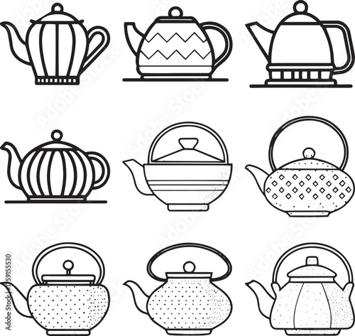 Cast Iron Teapot Outline Silhouette Pack