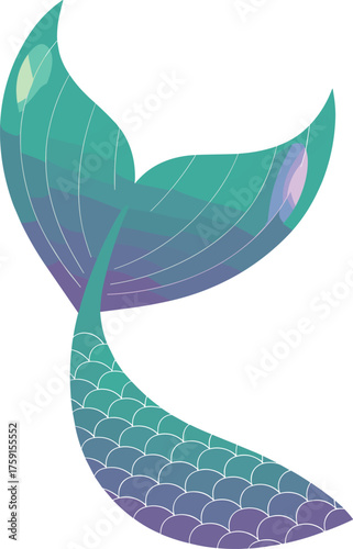 Teal and purple gradient mermaid tail vector fantasy