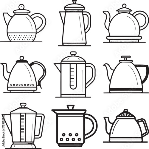 Floral Teapot Outline Vector Graphics