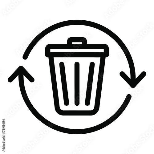 Recycling bin icon with circular arrows symbolizing reuse and sustainability