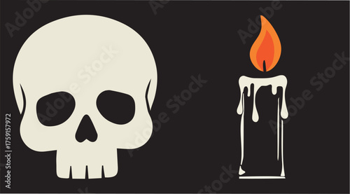 Symbolic vector illustration of a human skull and a lit candle representing themes of death, mortality, and remembrance