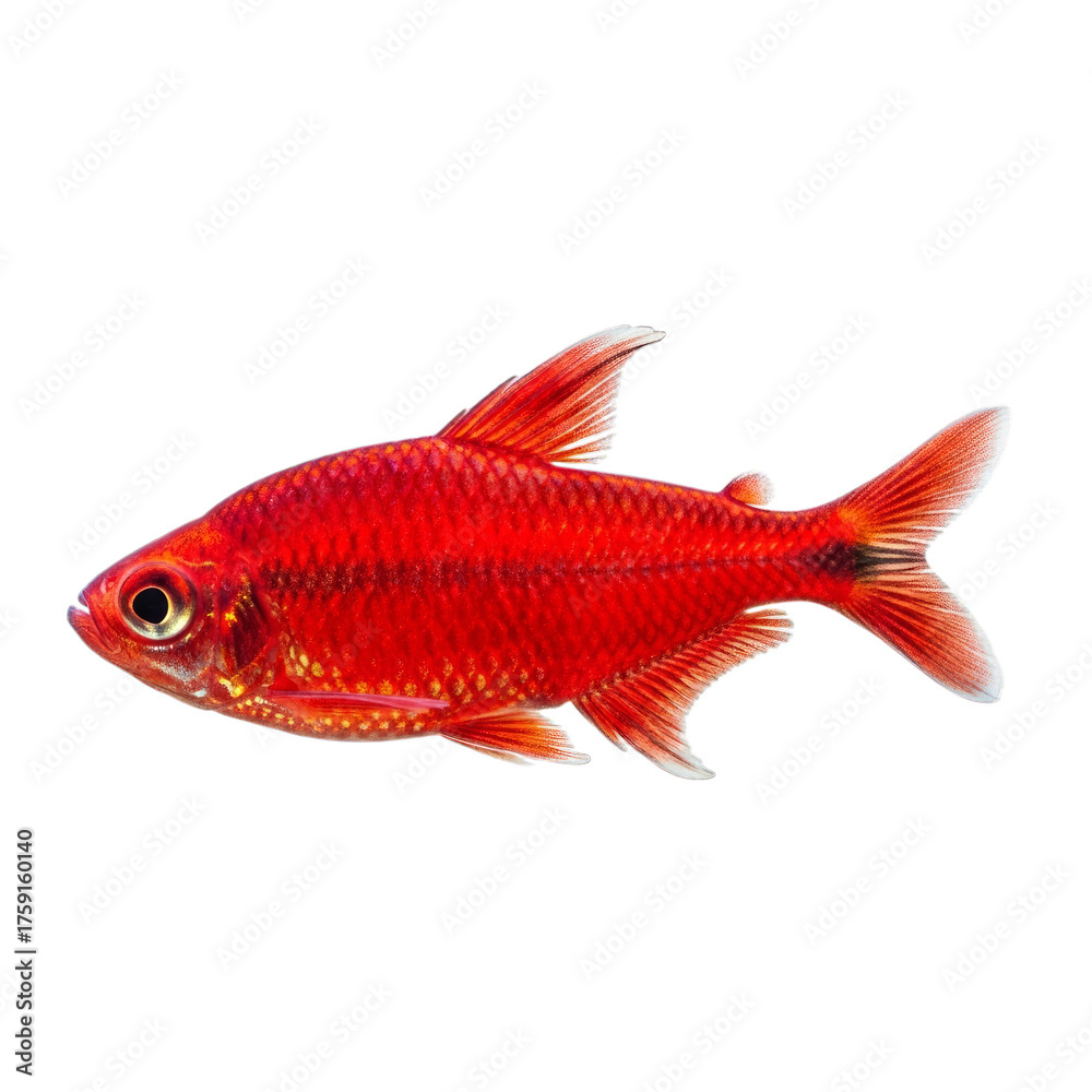 Fototapeta premium Bright Red Tetra Fish isolated on a transparent background