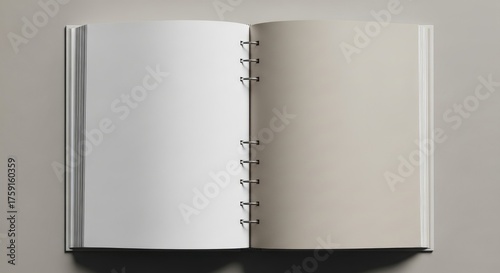 Open blank ring binder notebook with one white page and one off white page