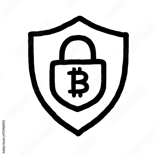 Shield with bitcoin lock icon symbolizing cryptocurrency protection