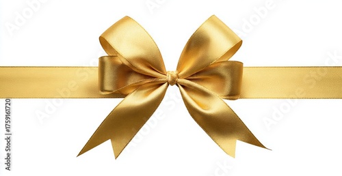 Golden Ribbon Bow Isolated on White Background.