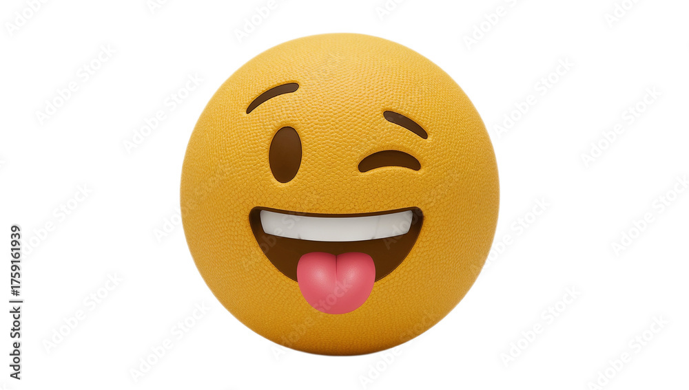 Fototapeta premium Whimsical Wink A playful yellow emoji with tongue out in a digital 3D render, full of expressive cheer