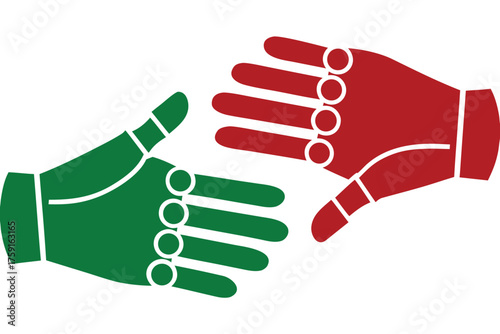 Green and red robot hands reaching to shake on transparent web icon white background shaking partnership