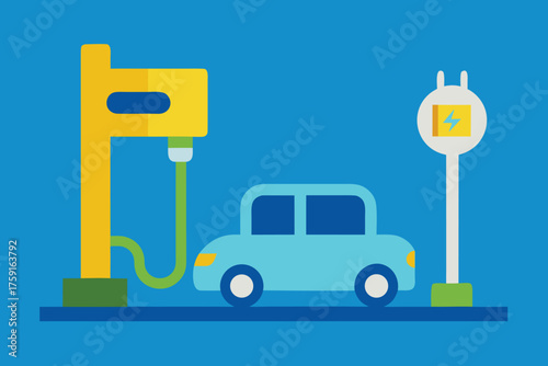 Blue Electric Car Charging At Yellow Charging Station blue car charger transparent web icon
