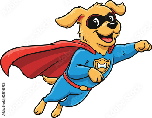 Flying Superhero Dog with Cape and Mask Vector Illustration