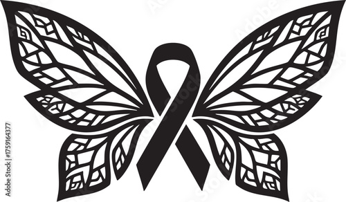 Butterfly Wings with Awareness Ribbon Silhouette