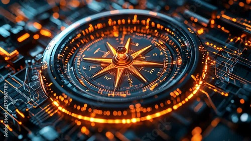 Wallpaper Mural Futuristic compass on a circuit board, glowing with orange light. Navigation concept. Torontodigital.ca