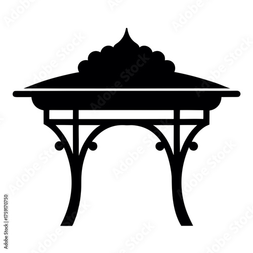 Ornate gazebo structure silhouette with decorative roof