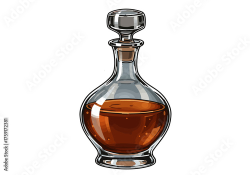 Glass decanter with amber liquid