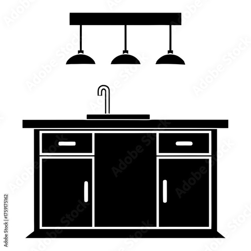 Kitchen island with sink and pendant lights silhouette