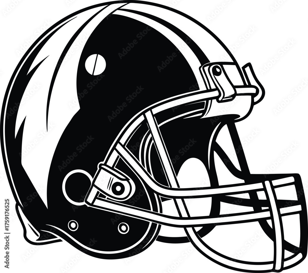 Fototapeta premium American gridiron football helmet flat icon- Helmet Black Silhouette,