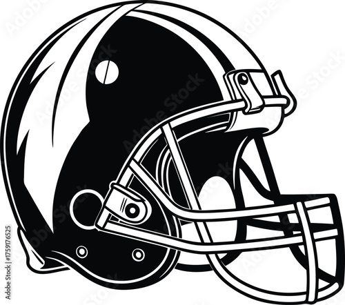 American gridiron football helmet flat icon- Helmet Black Silhouette,
