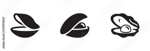 Shell vector icons, sea and ocean symbol, pearl inside an oyster shell symbolizes, vector illustration EPS 10.