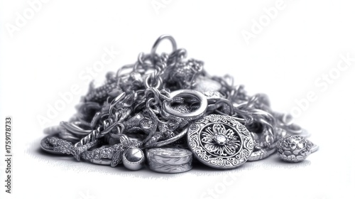 Mini silver charm pile isolated on white background