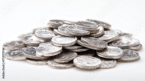 Mini silver coin cluster isolated on white background