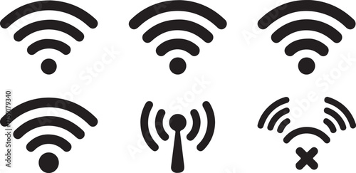 Set of WiFi and Wireless Signal Icons - Network Connection Vector