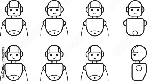 Set of Robot Head and Torso Icons - Humanoid AI Avatar Vector