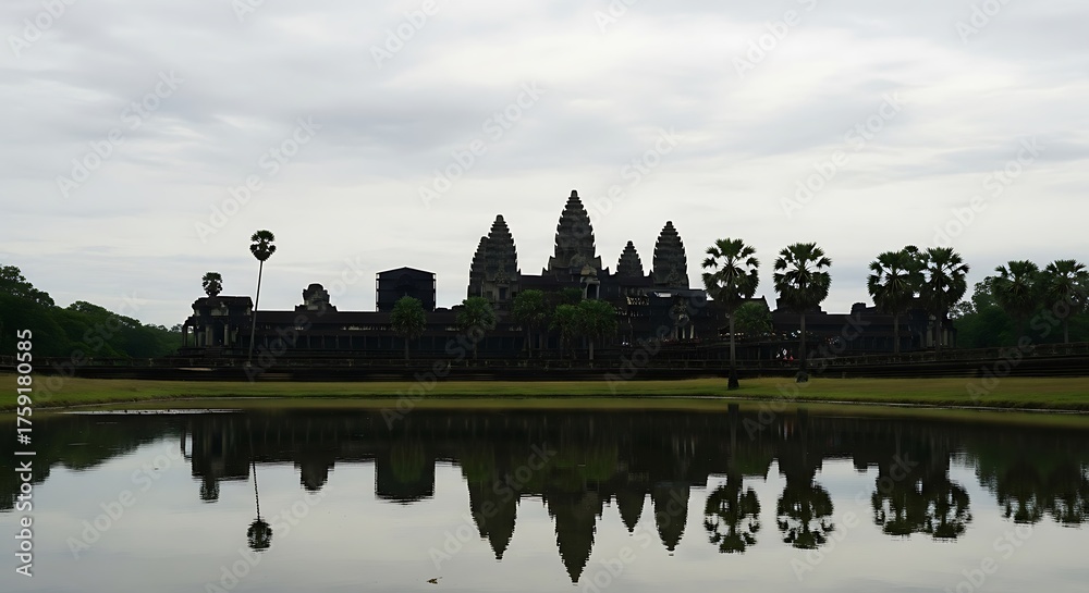 Obraz premium Angkor Wat temple reflected in water Siem Reap Cambodia a historic landmark