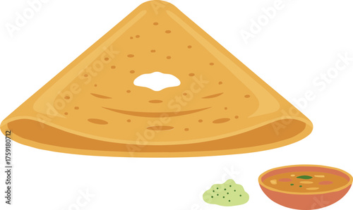 Simple Flat Illustration of Dosa with Sambar and Chutney Cuisine