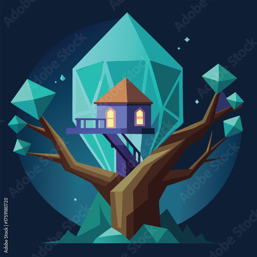 a treehouse hidden inside a giant glowing crystal  (1).eps