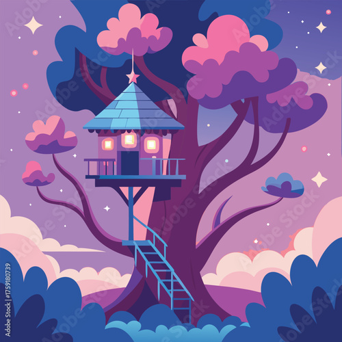 a treehouse in a glowing pastel fantasy forest  dr (1).eps