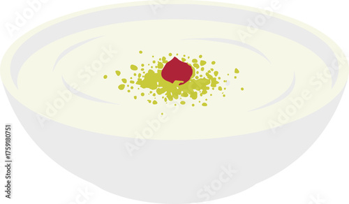 Simple Flat Style Rice Porridge with Topping and Bowl Illustration