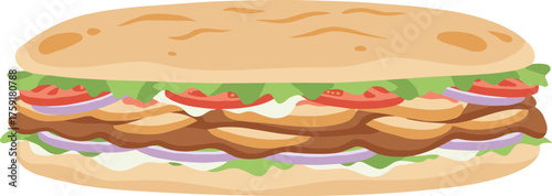 Flat Style Detailed Shawarma Kebab Wrap Sandwich Ingredient Illustration