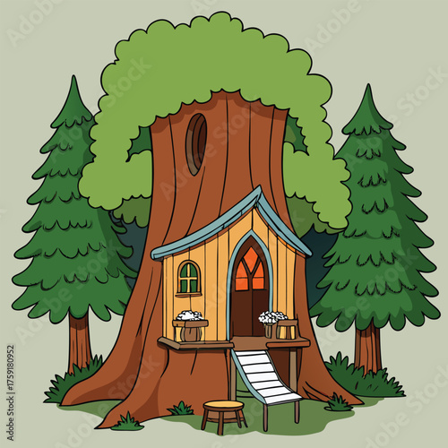 a treehouse retreat nestled inside a hollowed out .eps