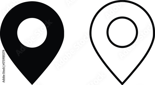 Location Pin Icons in Filled and Outlined Styles for Navigation and Map-Based User Interface Design