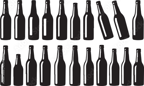 Set of Beer Bottle Silhouettes in Various Shapes - Drink Vector Pack