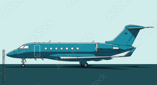Private Jet Aircraft Flying on Blue Sky Background, Modern Business Travel Transportation, Corporate Jet Service, Executive Transport for Luxury Vacation, Aviation Illustration, Commercial, Modern, Ai