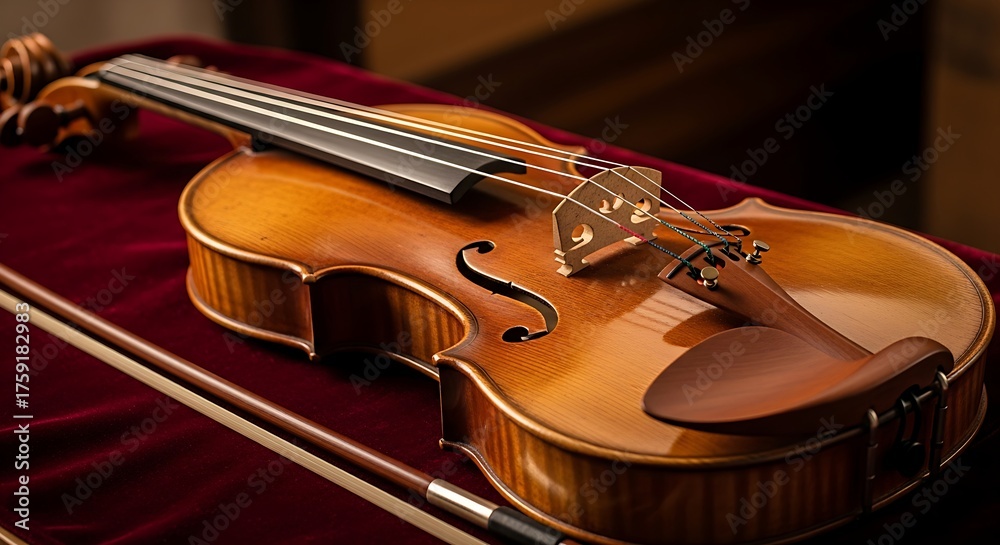 Fototapeta premium Violin on a red surface