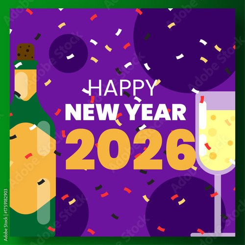 Happy New Year 2026 Celebrate with a Toast and Festive Confetti