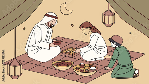 Arabian Peninsula Traditional Family Feast Celebration 