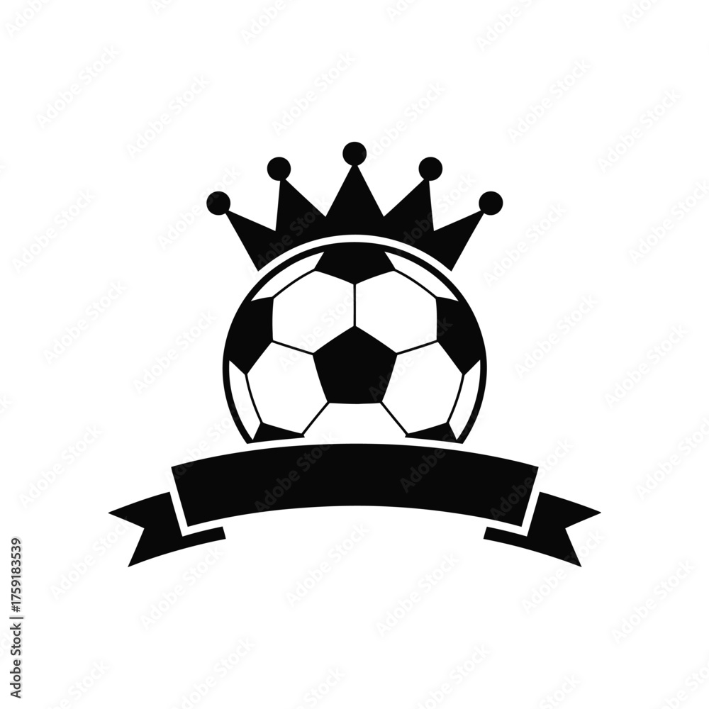 Fototapeta premium Football Soccer Ball With Crown and Ribbon Sports Championship Winner Logo Emblem Design Element
