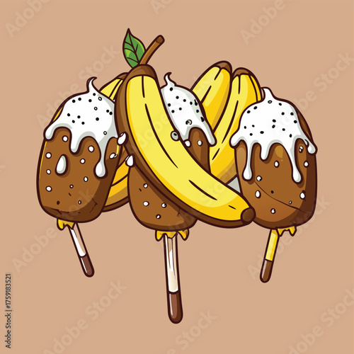 bananas dipped in chocolate  sprinkled with coconu.eps
