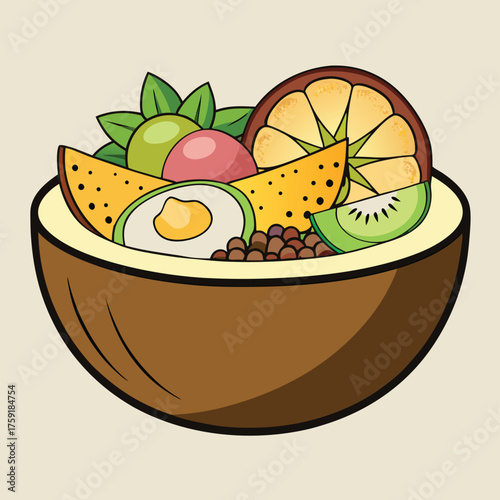 coconut bowl with fruit toppings  natural lifestyl.eps