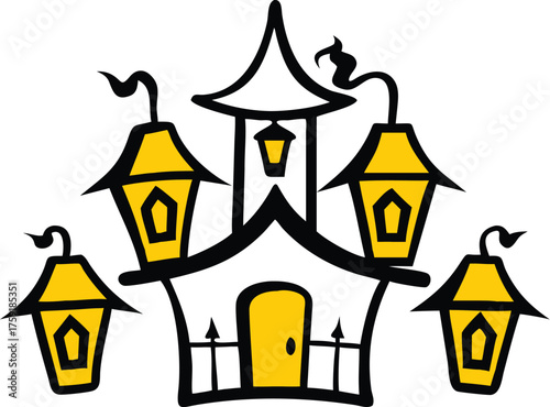 creepy victorian carriage house with lanterns  bla.eps