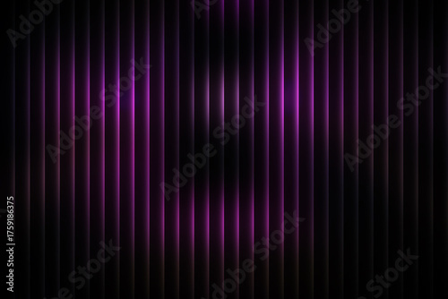 Glowing vertical lines in radiant purple and black tones. A symmetrical abstract light pattern with depth and dimension, ideal for futuristic design and digital backgrounds.